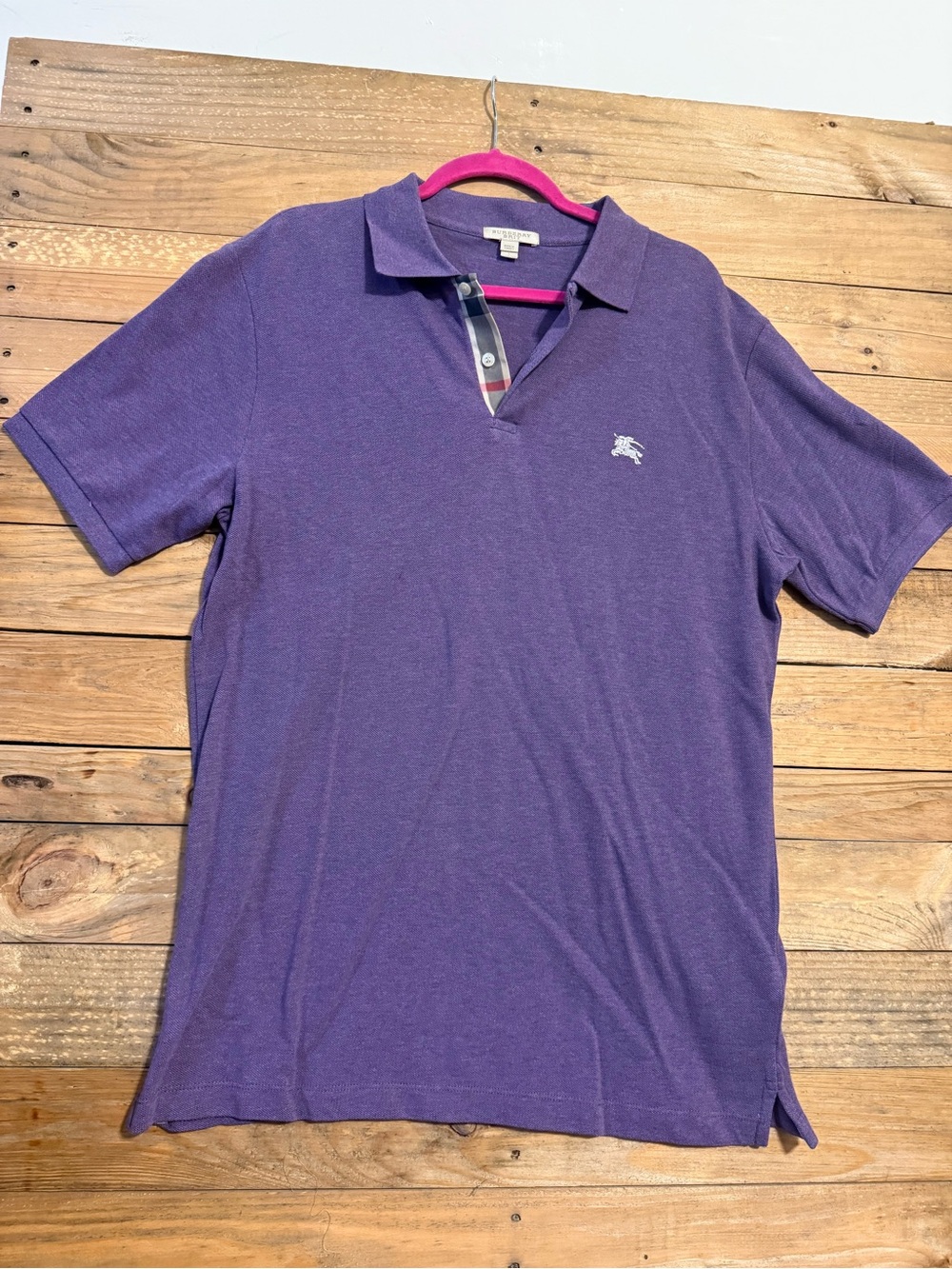 Burberry Purple Short-Sleeve Polo with Check Trim